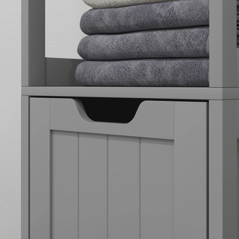 kleankin Narrow Bathroom Cabinet with 3 Drawers and 2 Tier Shelf, Tall Cupboard Freestanding Linen Tower, Grey