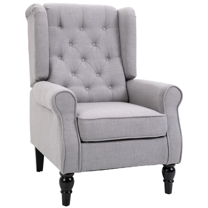 HOMCOM Mid-Century Modern Accent Chair, High Wingback Reading Chair, Button-Tufted Upholstered Fabric Armchair with Retro Wood Legs for Apartment, Living Room, Bedroom, Gray
