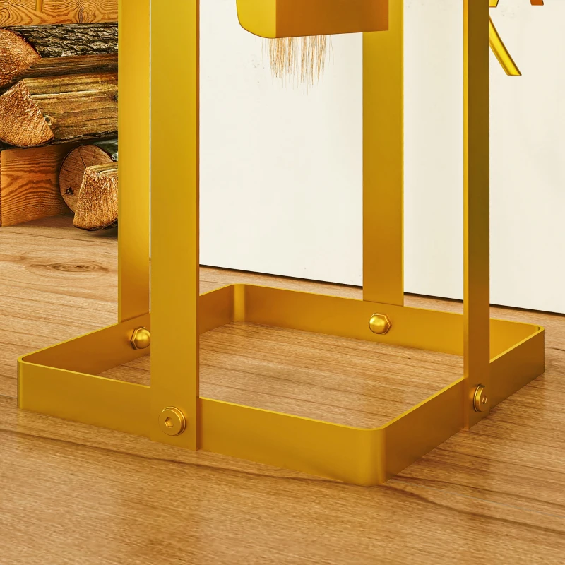 Outsunny 5 Piece Metal Fireplace Tools Set with Brush Broom, Poker, Shovel, Tongs, and Stand for Indoor or Outdoor, Gold