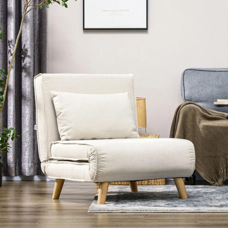 HOMCOM Chair Bed W/ Adjustable Backrest, 2-in-1 Multi-Functional Sofa Bed, Beige