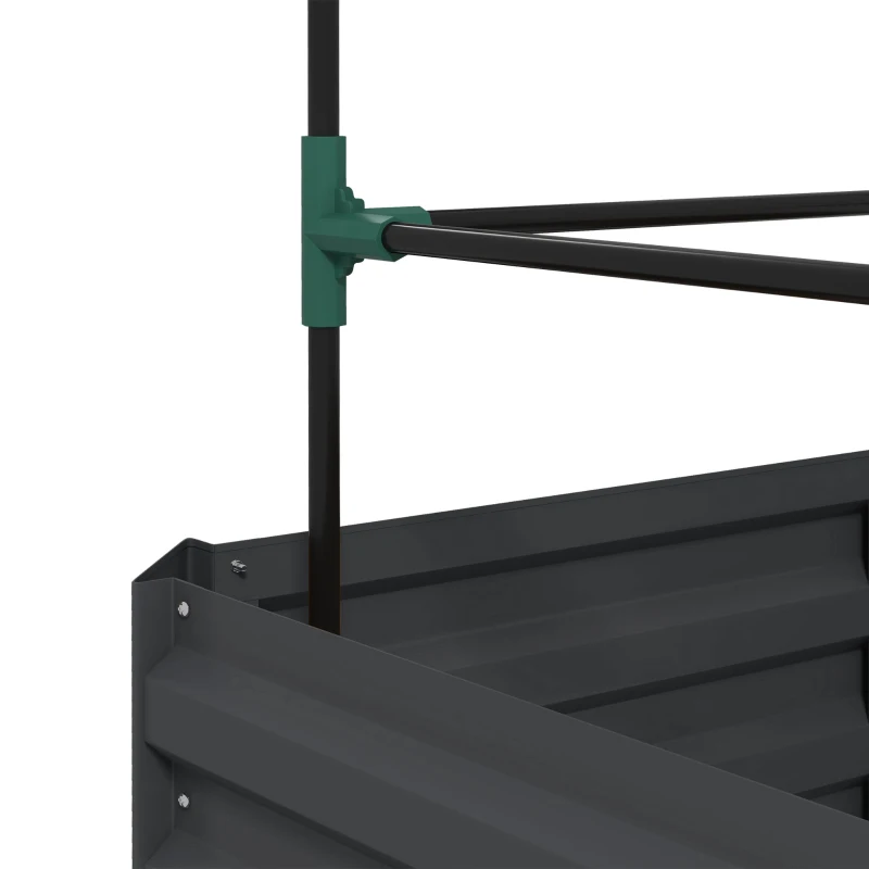 Outsunny Galvanized Planter Box, 24" x 24" x 55" Raised Garden Bed with Tomato Cage for Climbing Vines, Dark Gray