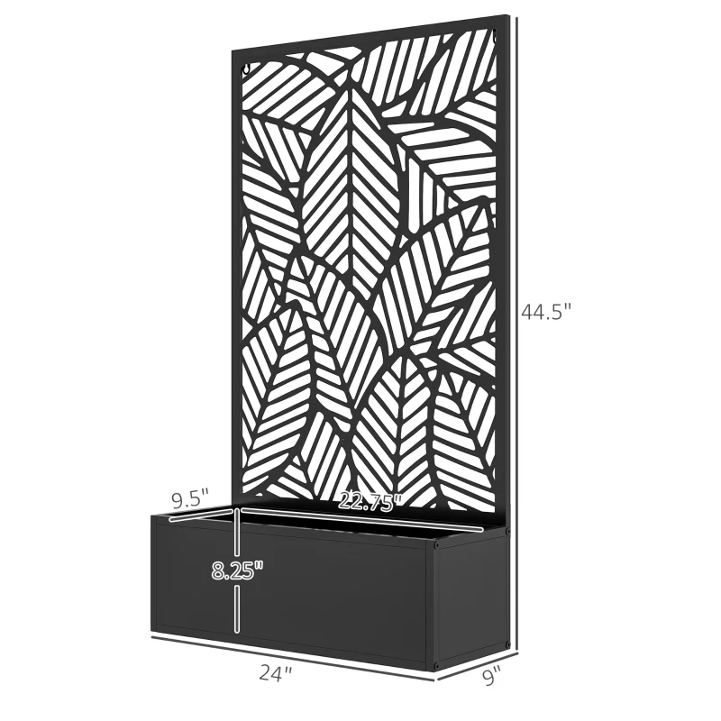 Outsunny Metal Outdoor Privacy Screen with Raised Garden Bed, Privacy Panel and Planter Box, Wall-Mounted or Freestanding, Black