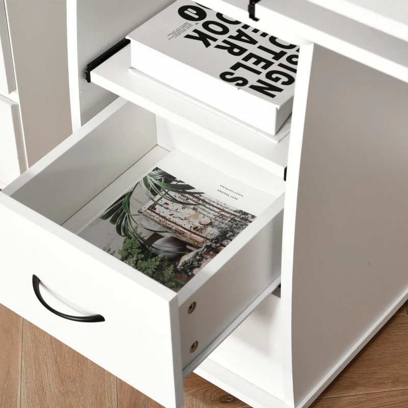 HOMCOM Multi-Function Computer Desk, Home Office Workstation with Keyboard Tray, Elevated Shelf, Sliding Scanner Shelf and CPU Stand, 47.25 x 21.75 Inch, White