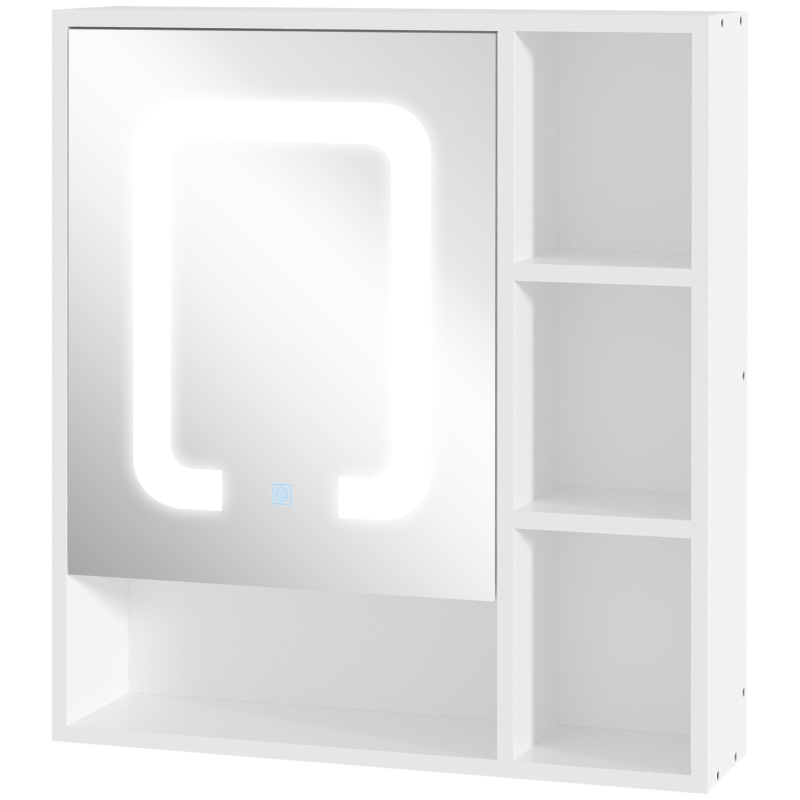 kleankin Lighted Medicine Cabinet, Wall-Mount Bathroom Cabinet with Mirror, LED Lights, Dimmer Touch and USB Charge, Bathroom Mirror Cabinet with Adjustable Shelf and Soft Close Door, White