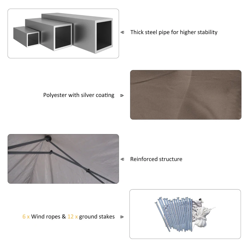 Outsunny 10' x 19' Pop Up Canopy with Easy Up Steel Frame, 3-Level Adjustable Height and Carrying Bag, Sun Shade Event Party Tent for Patio, Backyard, Garden, Brown