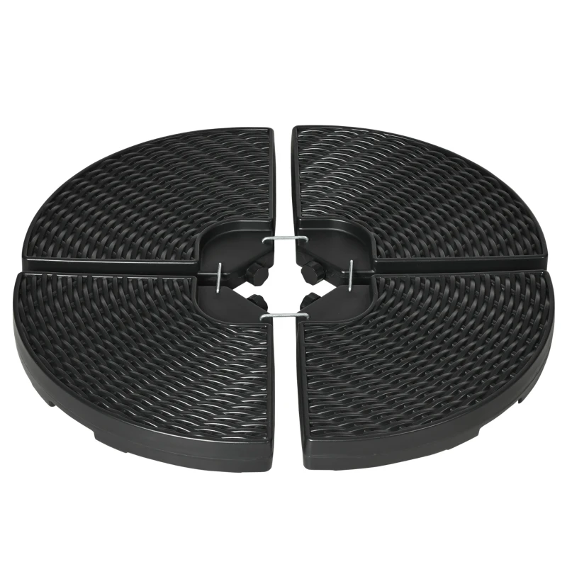 Outsunny 4PCs Cantilever Umbrella Base Weights for Offset Banana Parasol, Wicker Effect HDPE Water or Sand Filled Patio Umbrella Weights with Built-in Handles, Black