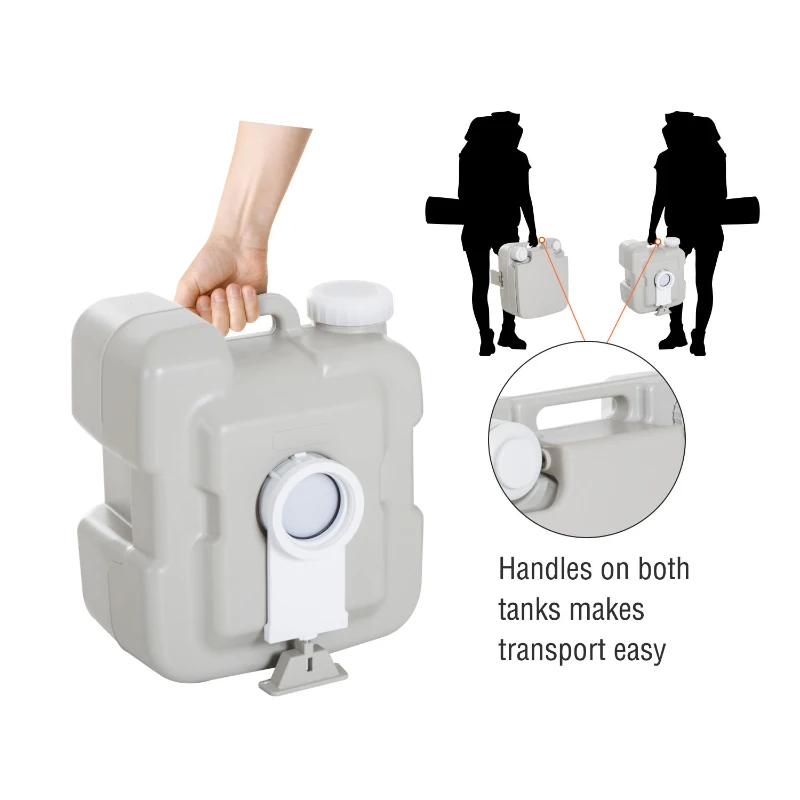 kleankin Outdoor Portable Travel Toilet Detachable Flushable Tank Easy to Use 3 Way Pistol for Camping Hiking Boating Roadtripping 5.3 Gallon (20L)