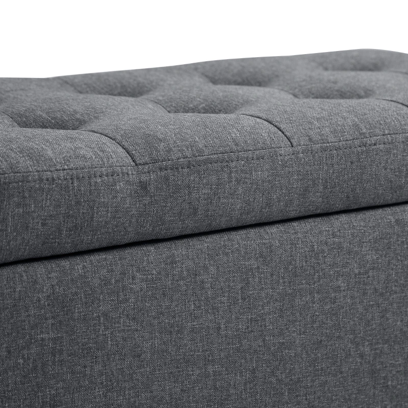 HOMCOM Storage Ottoman Bench, Linen Upholstered Bench with Tufted Design