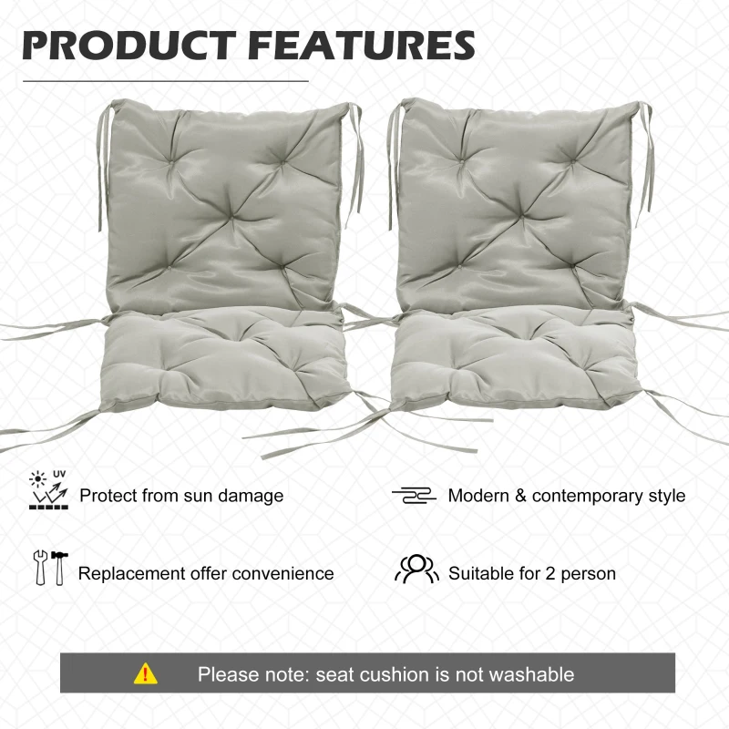 Outsunny Set of 2 Garden Chair Cushions Seat Pad with Backrest for Sunbeds, Rocking Chairs, Loungers, Outdoor & Indoor Use