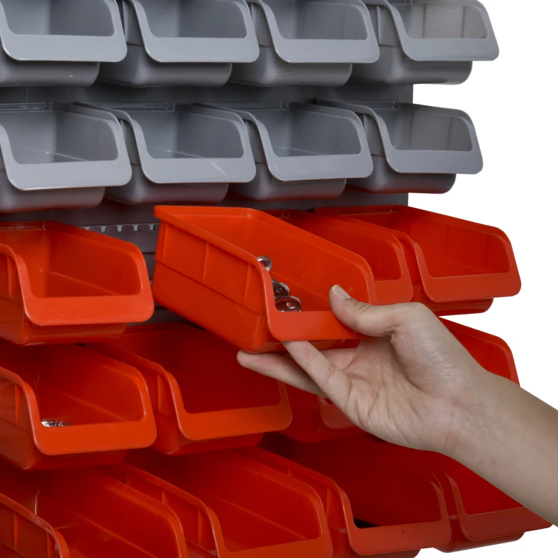 DURHAND 44 PCS Wall Mounted Pegboard Tool Organizer Rack Kit with Various Sized Storage Bins, Pegboard and Hooks, Red