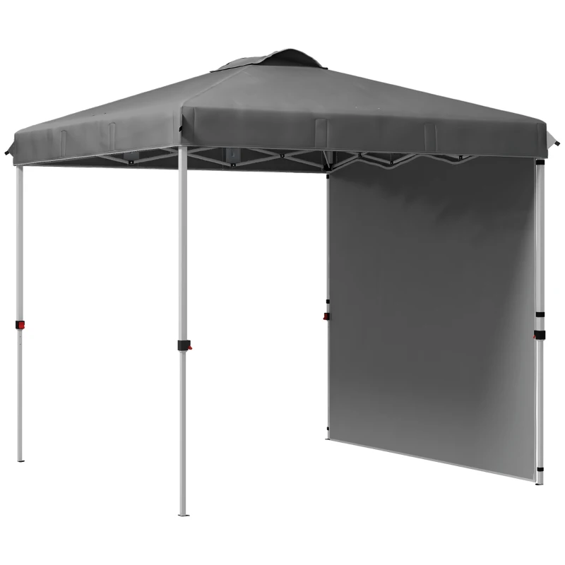 Outsunny 8 x 8 Pop Up Canopy with 1 Sidewall, Carry Bag and 4 Sand Bags, Height Adjustable Instant Sun Shelter, Dark Grey