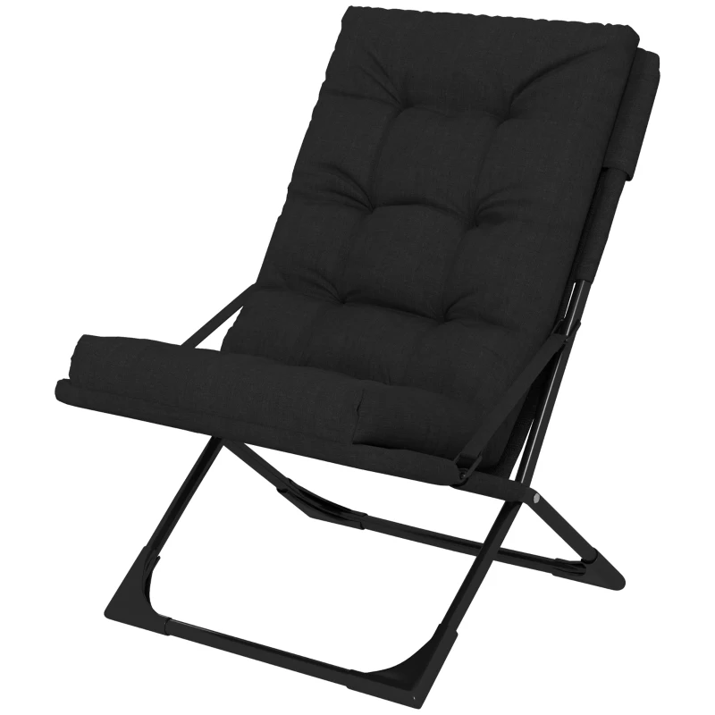 Outsunny Outdoor Folding Lawn Chair, Foldable Chair with Cushion, Armrest and Steel Frame for Poolside, Deck, Backyard