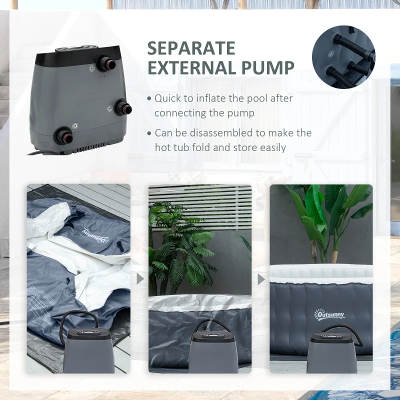 Outsunny 4-6 Person Inflatable Portable Hot Tub Outdoor Round Heated Spa with 108 Jets, Cover, Filter Cartridges, Dark Blue