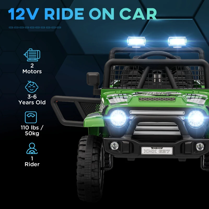 Qaba 12V Ride on Car, Ride on Truck w/ Remote, 4 Suspension Wheels, 3 MPH Max Speed, Music, Horn & Lights, Green