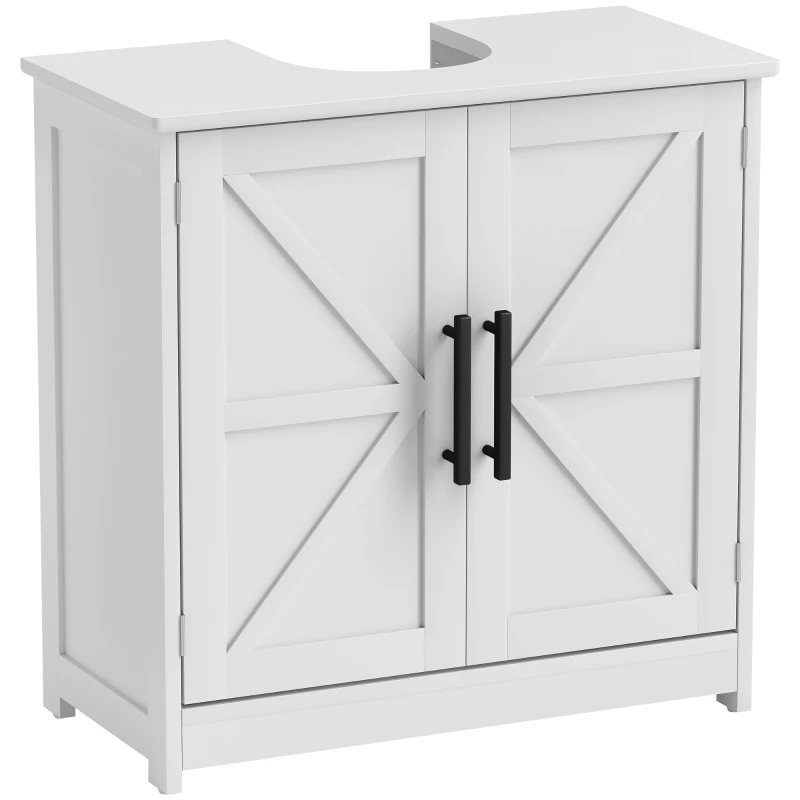 HOMCOM Farmhouse Pedestal Sink Storage Cabinet, Bathroom Sink Cabinet with 2 Barn Doors and Adjustable Shelf, White