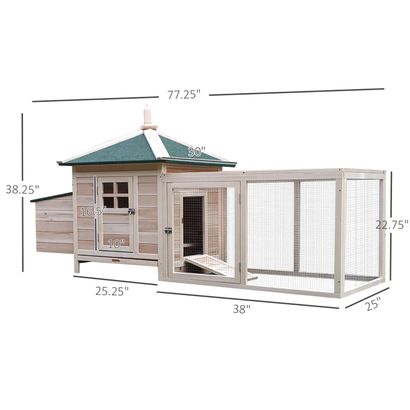 PawHut 77" Chicken Coop Hen House Rabbit Hutch Poultry Cage Pen Outdoor Backyard with Nesting Box Run Natural