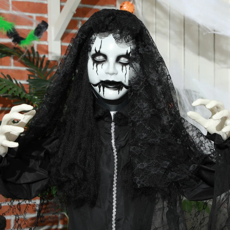 HOMCOM 5.6' Life Size Zombie Bride, Outdoor Halloween Decoration Animatronic, Sound and Motion Activated Light Up Eyes