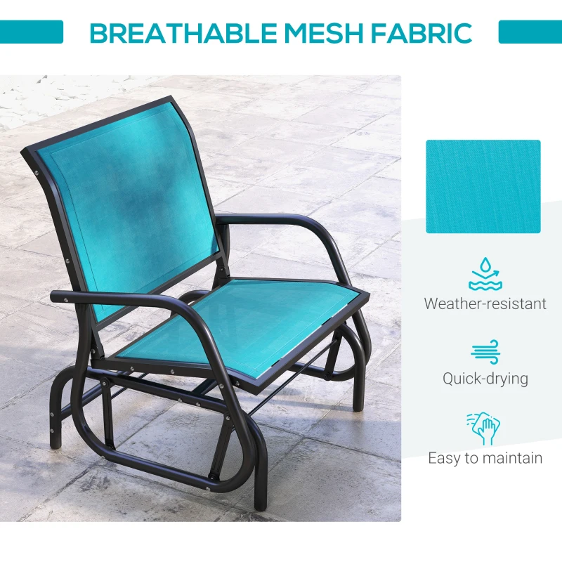 Outsunny Outdoor Glider Chair, Steel Swing Chai with Curved Armrests for Porch, Garden, Poolside, Balcony, Blue