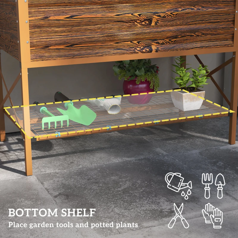 Outsunny Galvanized Raised Garden Bed, Metal Planter Box with Legs, Storage Shelf and Bed Liner, Dark Brown