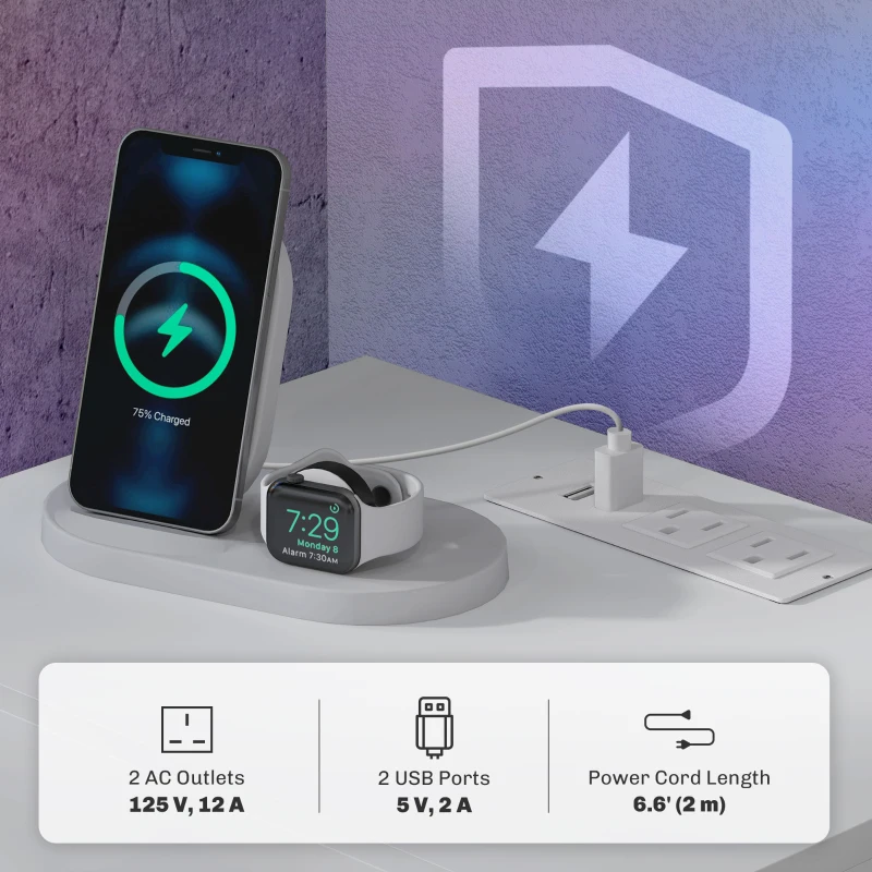 HOMCOM Bedside Table with Charging Station and LED Light Modern Nightstand with USB Ports AC Outlets Drawers Remote, White