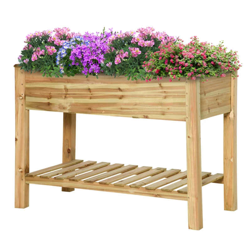 Outsunny 45" x 22" x 33" Elevated Planter Box w/ Legs and Storage Shelf, Raised Garden Bed, Elevated Wooden Planter Box, Gardening Standing Growing Bed for Backyard Patio Balcony