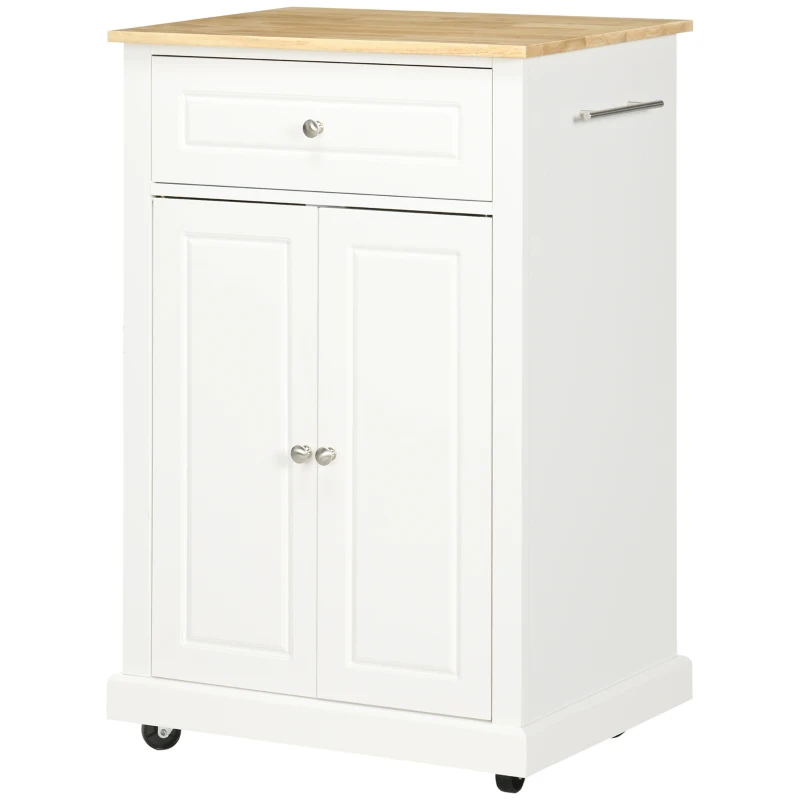 HOMCOM Rolling Kitchen Island Cart, Portable Serving Trolley Table with Drawer, Adjustable Shelf and 2 Towel Racks, Cream White