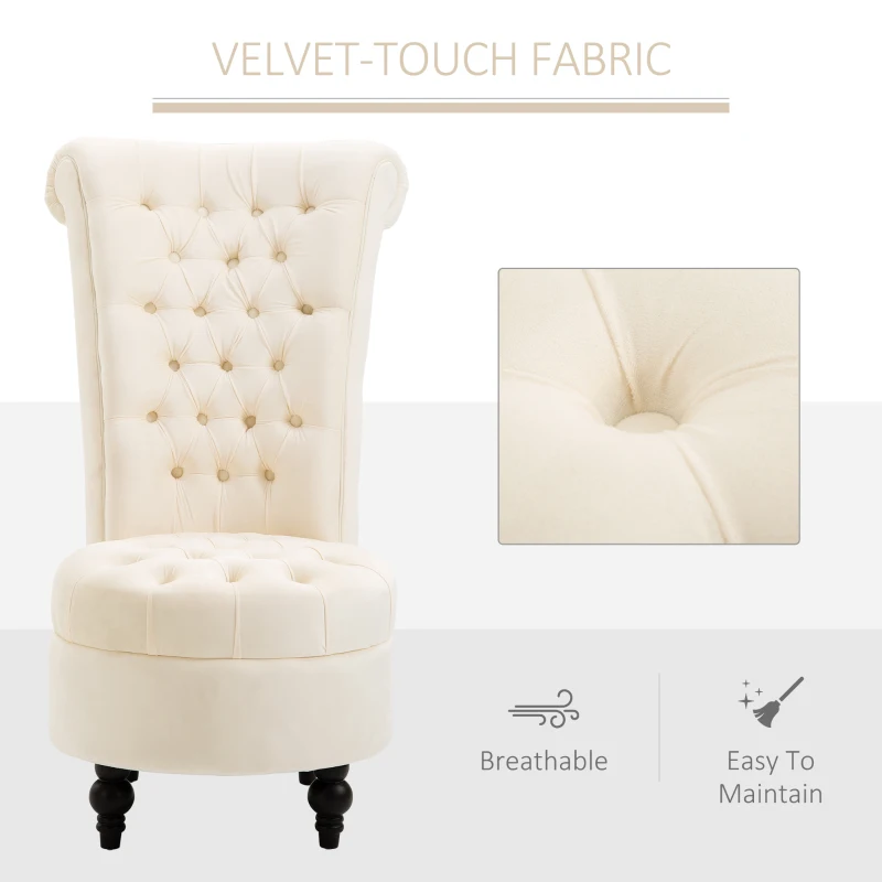 HOMCOM Retro High Back Armless Royal Accent Chair Fabric Upholstered Tufted Seat for Living Room, Dining Room and Bedroom, Cream White