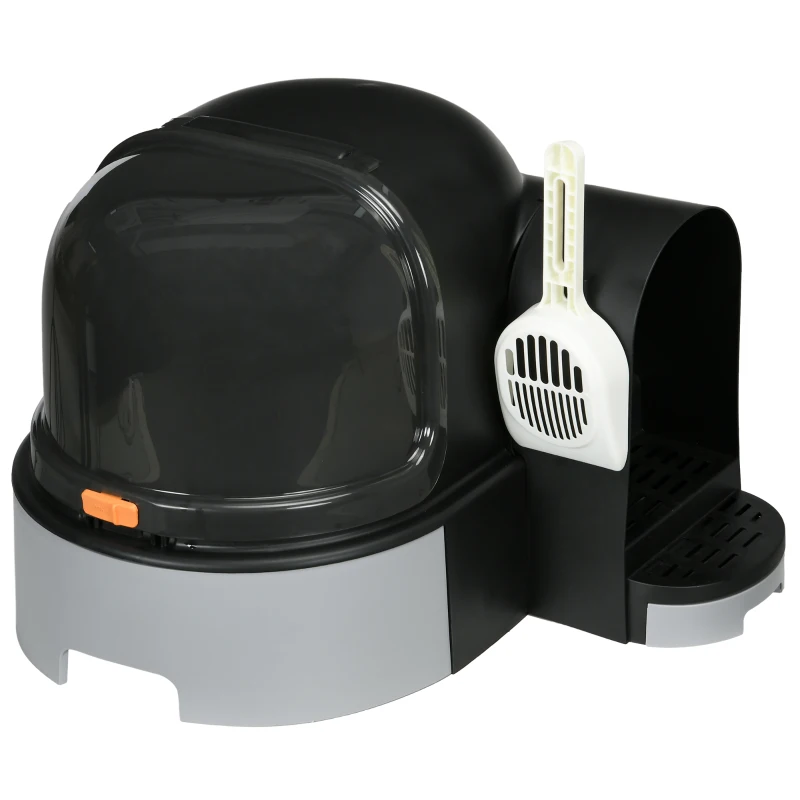 PawHut Cat Litter Box Easy to Clean Open with Scoop, Gray