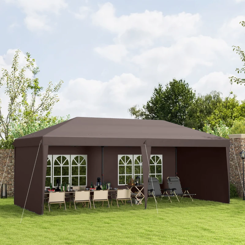 Outsunny 10' x 20' Pop Up Canopy Tent with 4 Sidewalls, Instant Gazebo with Carry Bag for Garden, Patio, Coffee(m-10)