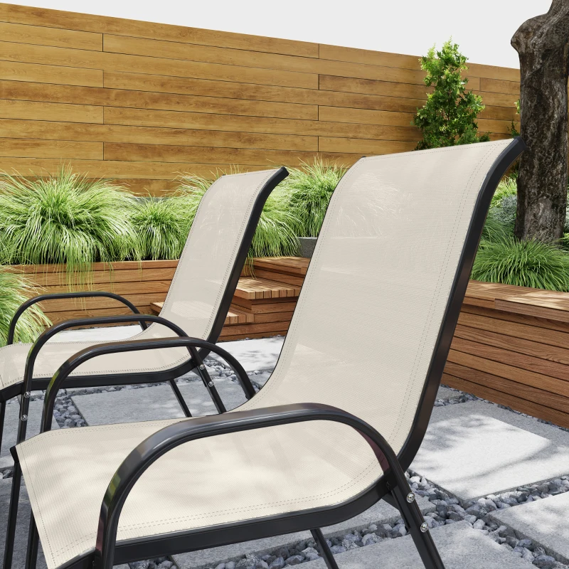 Outsunny Set of 4 Outdoor Dining Chairs, Stackable Patio Chairs with High Back, Breathable Mesh Seat for Garden Lawn, Beige
