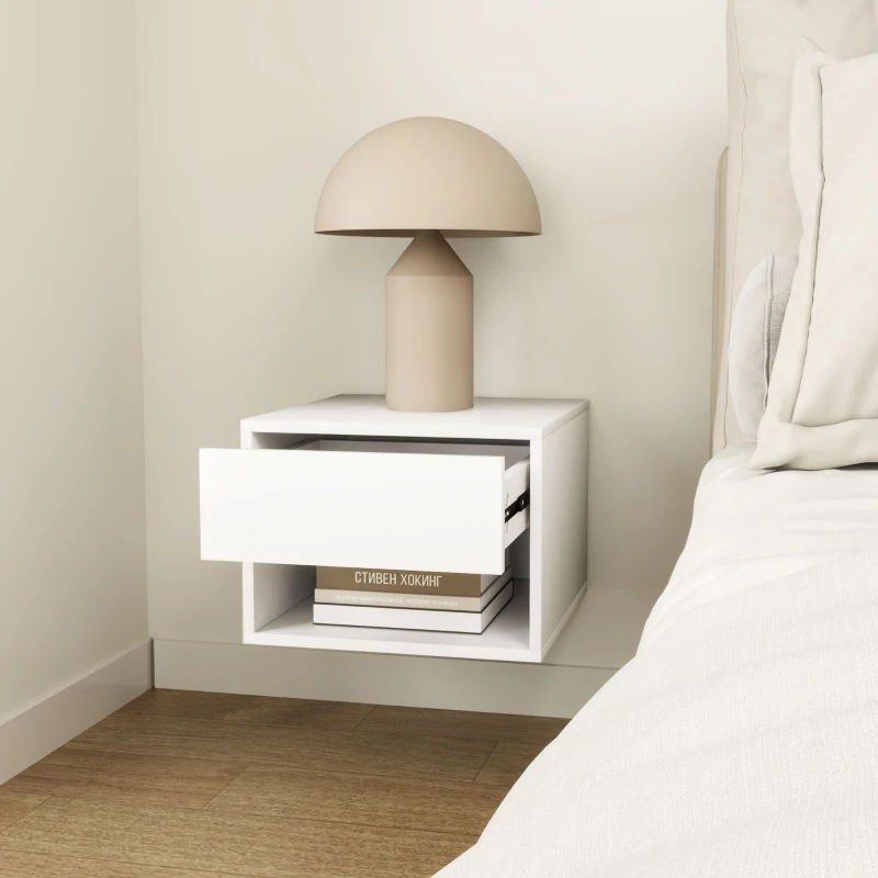 HOMCOM Floating Nightstand Set of 2, Wall Mounted Bedside Table with Drawer for Bedroom, White