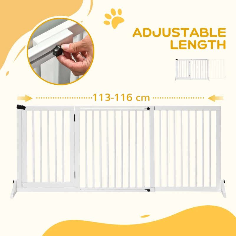 PawHut Freestanding Length Adjustable Wooden Pet Gate with Lockable Door 3 Panels, White