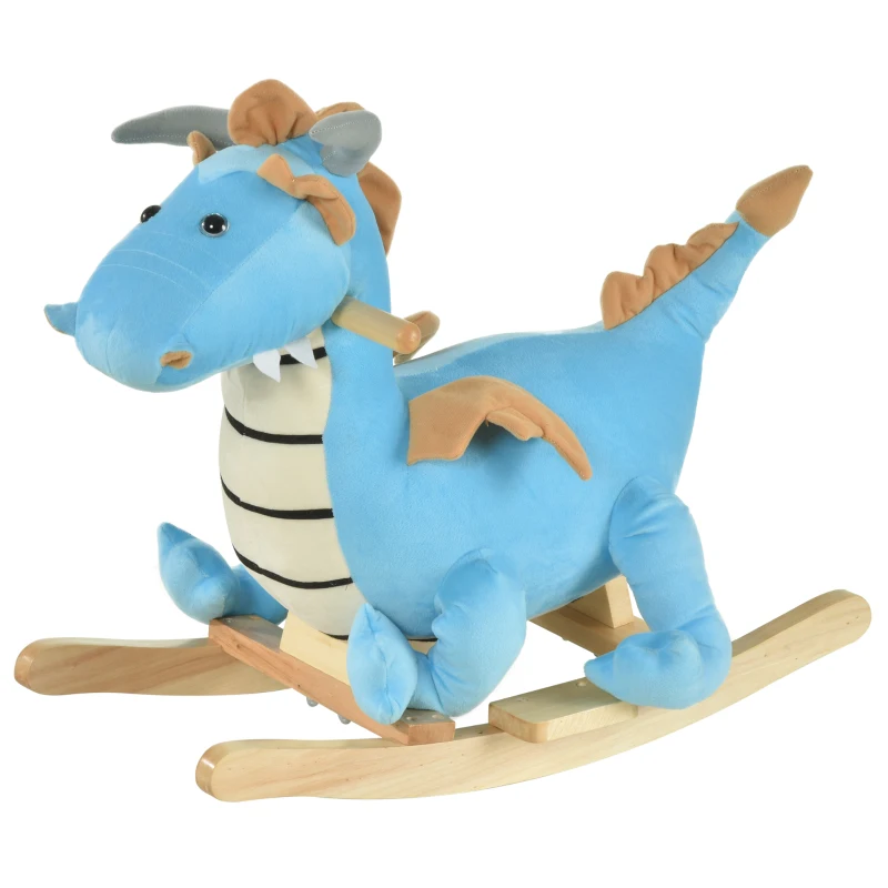 Qaba Rocking Horse Kids Plush Ride-On Toy Dinosaur Ride on Rocker with Realistic Sounds for Child 18-36 Months Blue