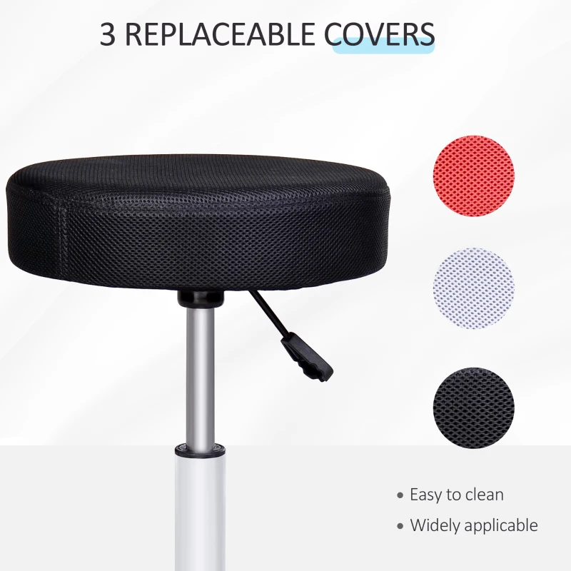 HOMCOM Adjustable Hydraulic Swivel Massage Salon Stool Facial Spa Tattoo Saddle Chair with 3 Changeable Seat Covers, Red/White/Black
