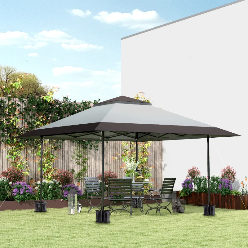 Outsunny 13' x 13' Pop Up Canopy Tent, UPF50+ Tents for Parties, Height Adjustable, with Wheeled Carry Bag and 4 Sand Bags, Gray