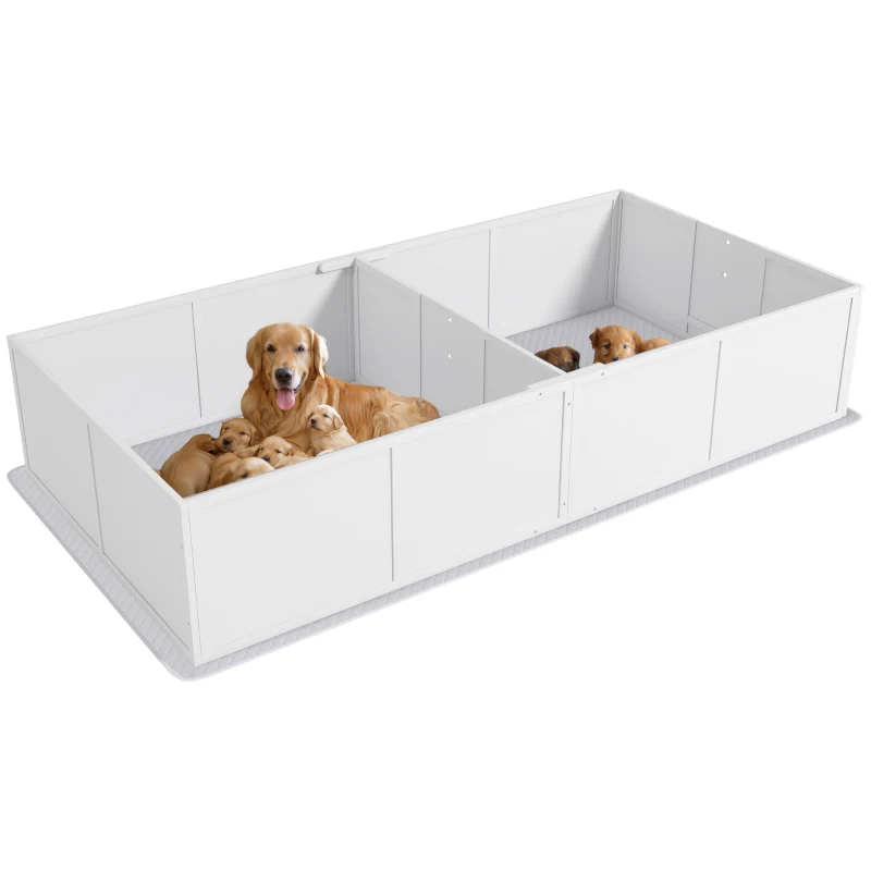 PawHut Whelping Box for Dogs and Puppies w/ Waterproof Pee Pad & Adjustable Door for Large, Medium, Small Dogs,96" x 47" x 19"