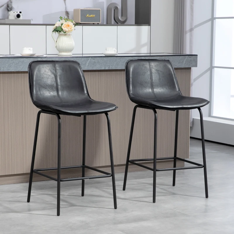 HOMCOM Bar Stools Set of 2, Upholstered Counter Height Bar Chairs, Kitchen Stools with Steel Legs