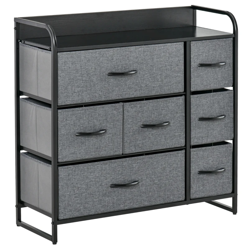HOMCOM 7-Bin Dresser Storage Tower Cabinet Organizer Unit, Easy Pull Fabric Bins with Metal Frame for Bedroom