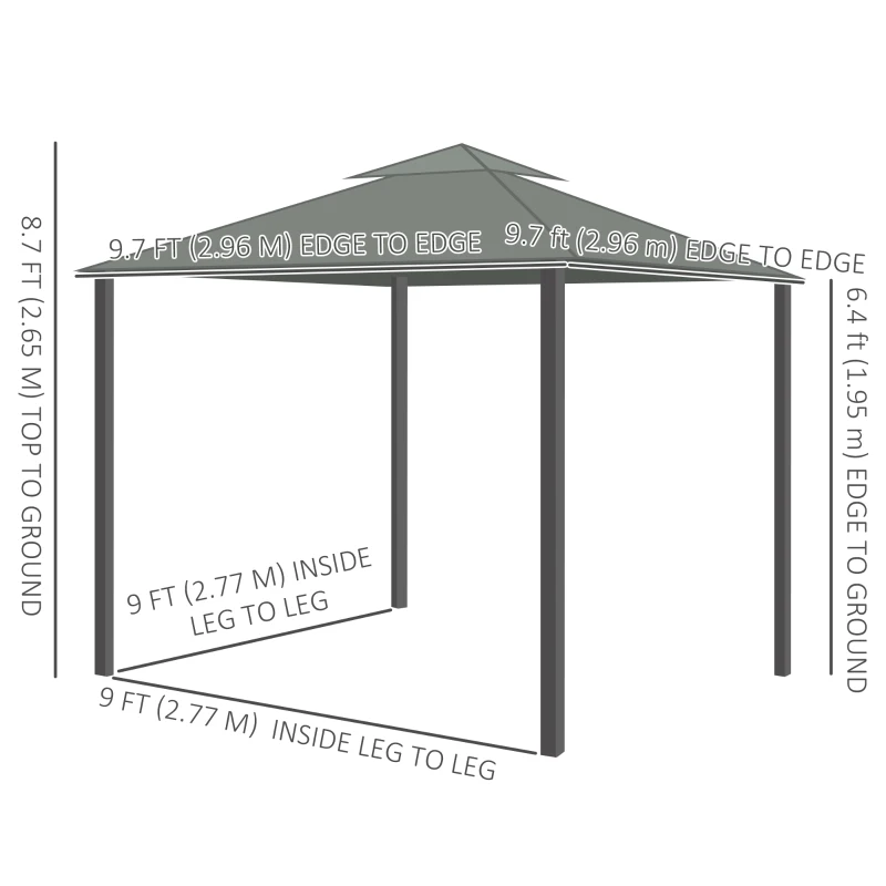 Outsunny 10' x 10' 2-Tier Outdoor Gazebo Canopy Tent with Zippered Mesh Sidewalls, Aluminum Frame for Patio, Backyard, Dark Grey