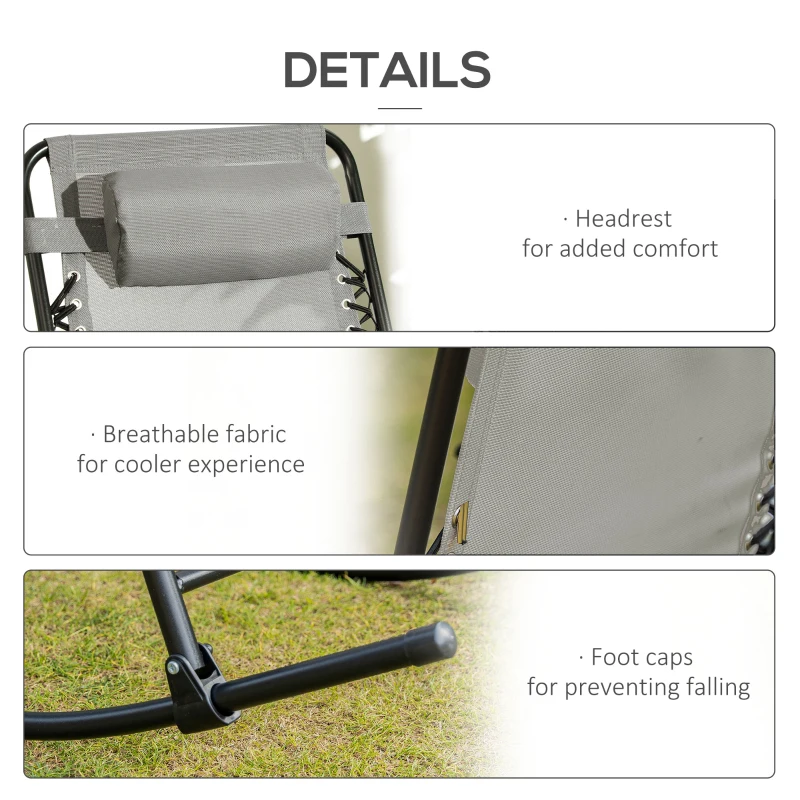 Outsunny 2pc Patio Foldable Rocking Chair Set w/ Breathable Mesh Seat & Backrest, Headrest for Park, Backyard, Garden, Grey