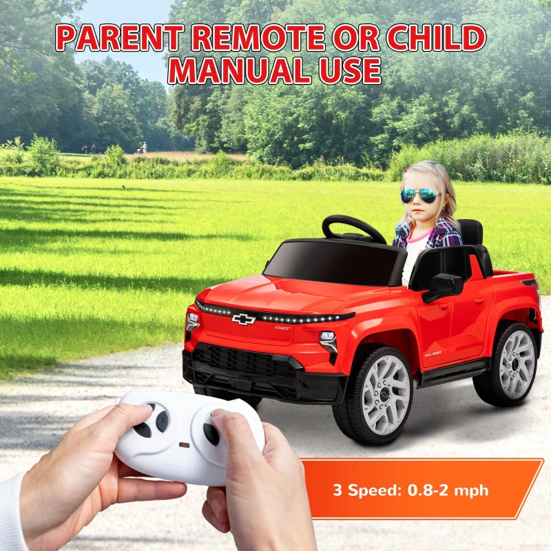 Qaba 12V Chevrolet Silverado EV RST Licensed Kids Electric Car with Parent Remote Control, Spring Suspension, Red