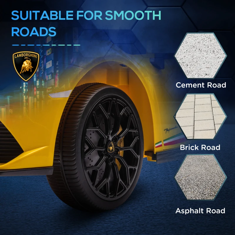Qaba 12V Lamborghini Huracan Licensed Kids Electric Car with Remote Control, Spring Suspension, Transport Wheels, Yellow