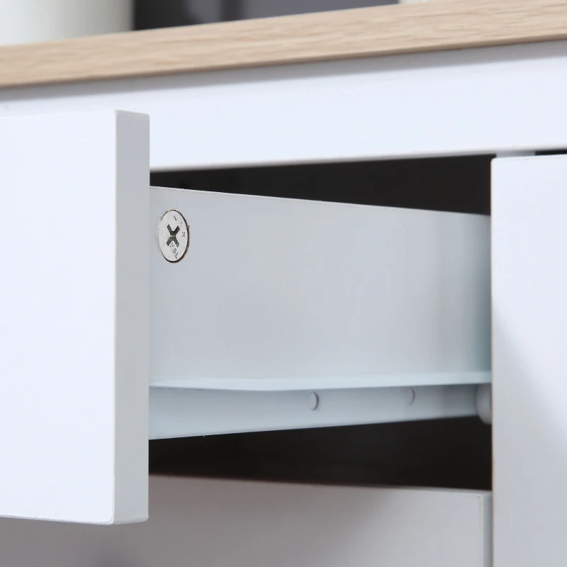 HOMCOM Coffee Bar Cabinet 9-Bottle Wine Rack, Sideboard Buffet Cabinet, Wine Cabinet with Drawers and Adjustable Shelves, Natural and White
