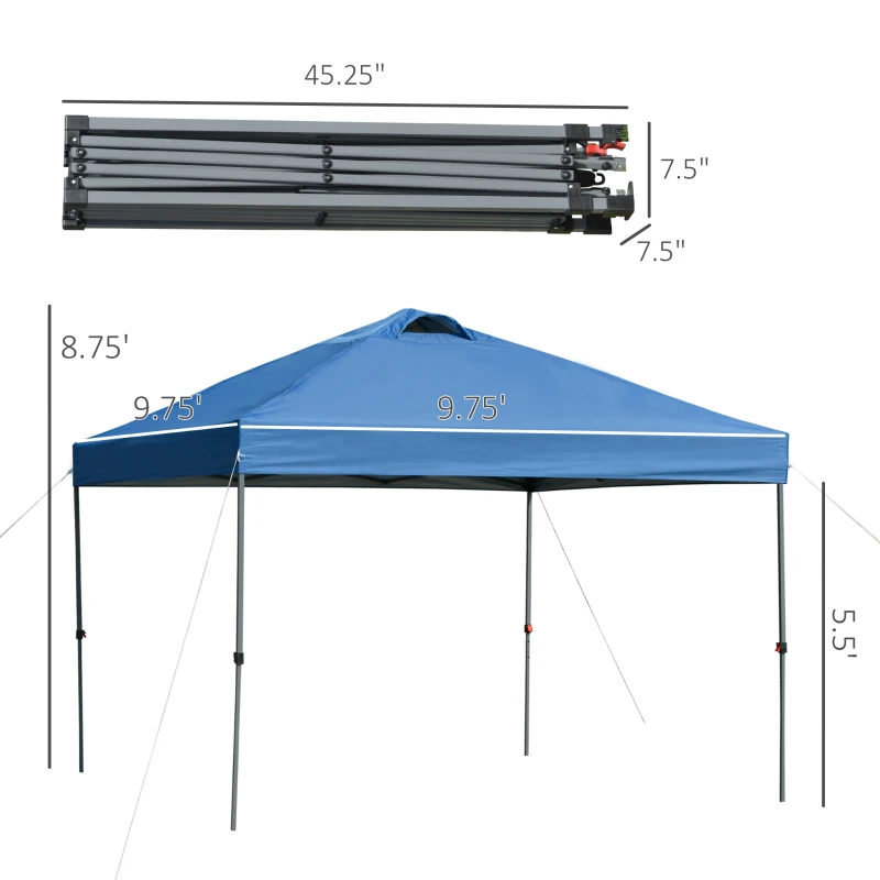 Outsunny 10' x 10' Pop Up Canopy Tent, Instant Sun Shelter with 3-Level Adjustable Height, Top Vents and Wheeled Carry Bag for Outdoor, Garden, Patio, Blue