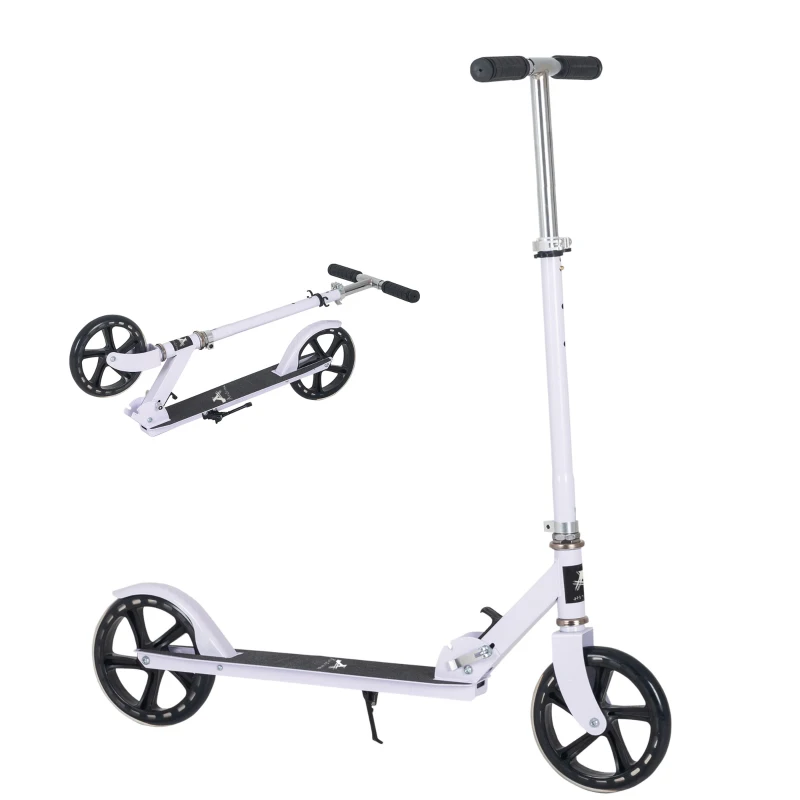Aosom Kids Foldable Kick Scooter with Adjustable Height, Soft Textured Handles, Wide Deck, Brakes for Ages 7-14, 29.5" H - 39" H, White