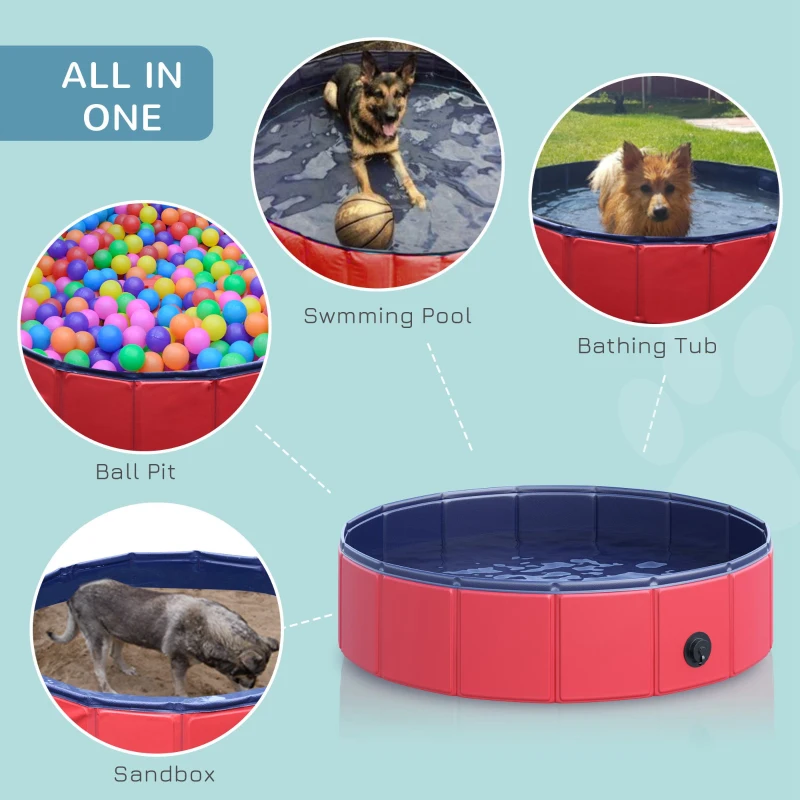 PawHut Foldable Pet Swimming Pool, Portable Dog Bathing Tub, 12" x 63" Plastic Large Dog Pool for Outdoor Dogs and Cats