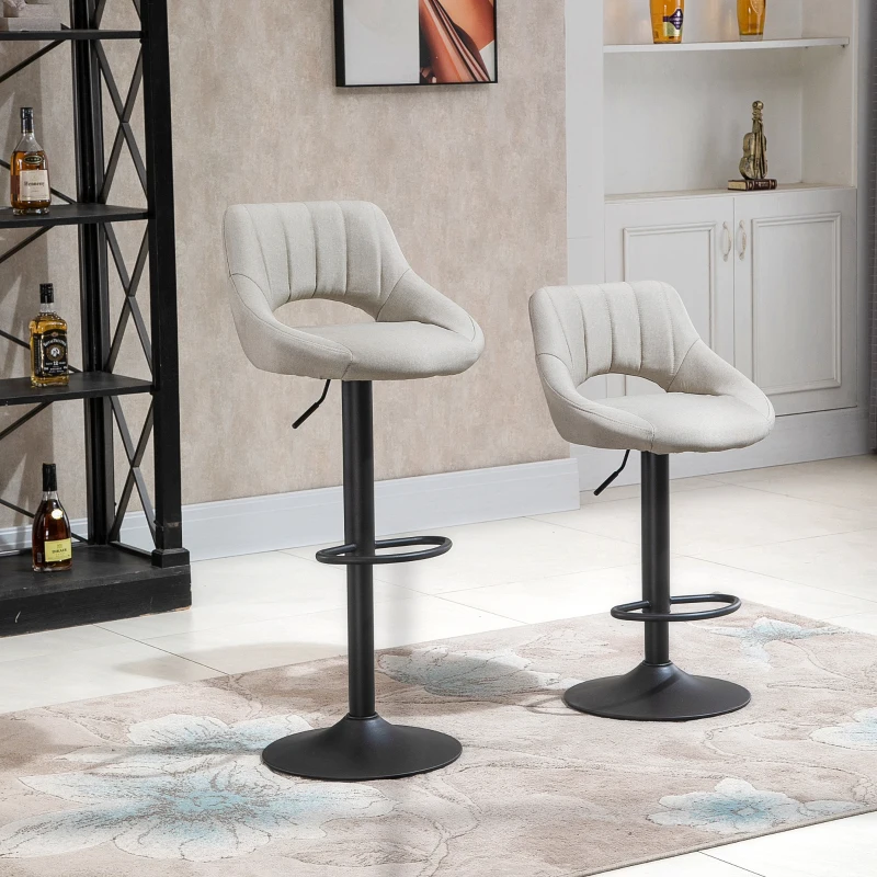 HOMCOM Bar Stools Set of 2, Swivel Bar Height Barstools Chairs with Adjustable Height, Round Heavy Metal Base, and Footrest, Cream White