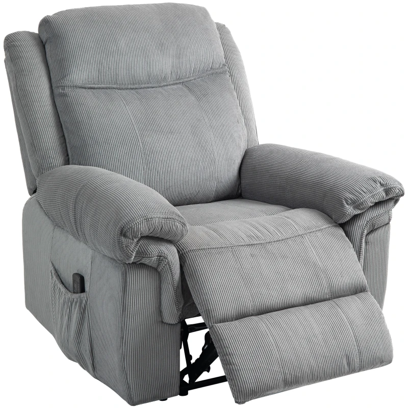HOMCOM Manual Recliner Chair with Vibration Massage, Side Pockets, Corduroy Reclining Chair for Living Room, Grey