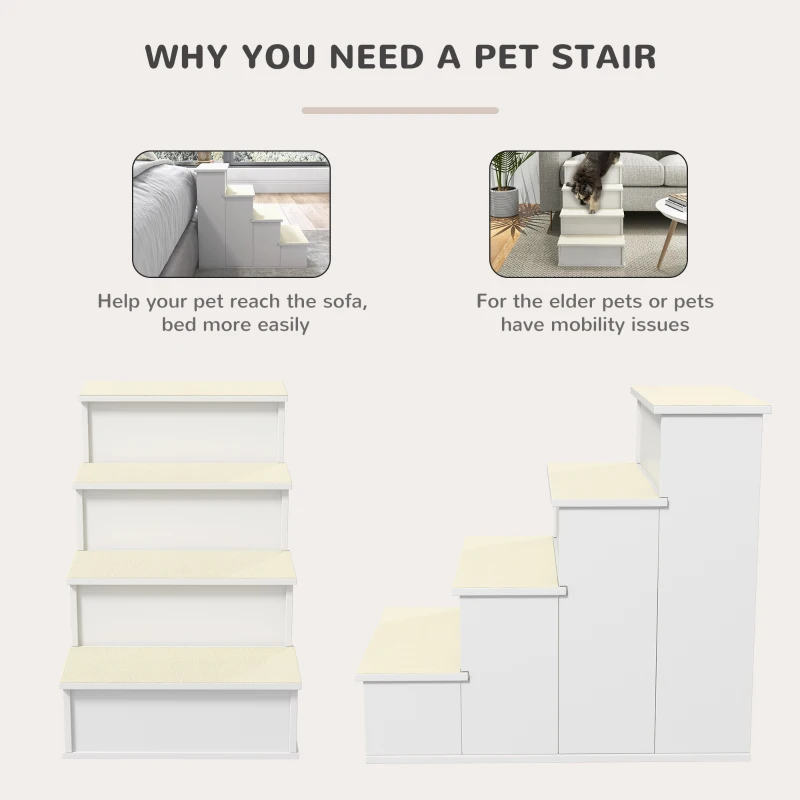 PawHut Dog Steps Pet Stairs for Bed Cat Ladder for Couch with Non-Slip Carpet, 15.7" x 23.2" x 21.3", White