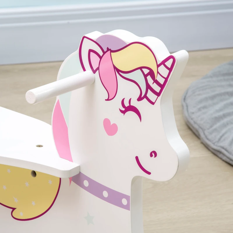 Qaba Wooden Rocking Horse Toddler Rocker Ride On Unicorn for 1-3 Years Old Baby Toy Girl and Boy Gift